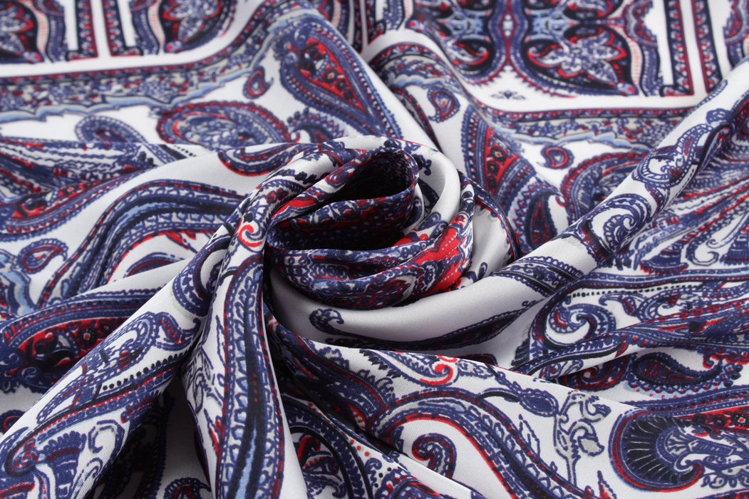 Printed Satin Polyester - Paisley and Stripes - M.O.Q 30 Mts-Fabric-FabricSight