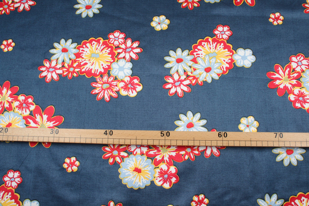 Printed Viscose Cotton Satin - Flowers - M.O.Q 30 Mts-Fabric-FabricSight