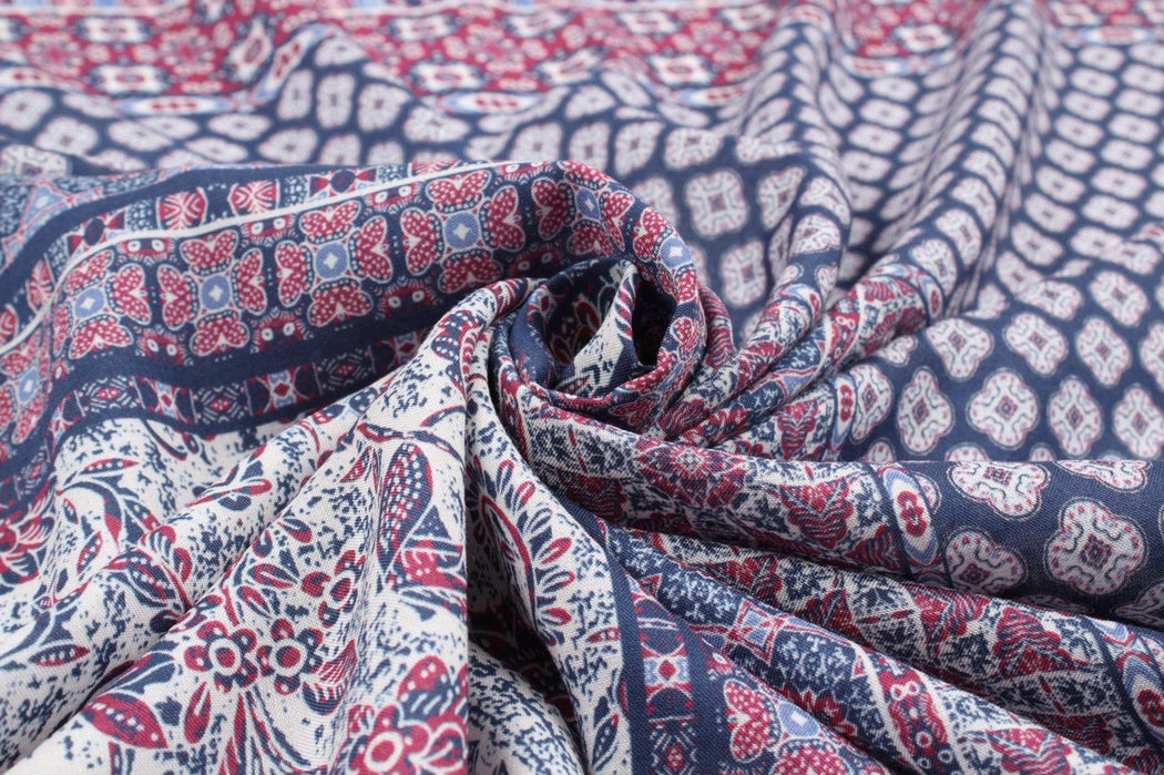 Printed Viscose Voile - Paisley Floral Composition - M.O.Q 30 Mts-Fabric-FabricSight