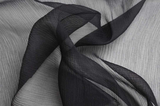 Pure Silk Crinkled Chiffon – Ultra Lightweight – Black – Limited Edition-Fabric-FabricSight