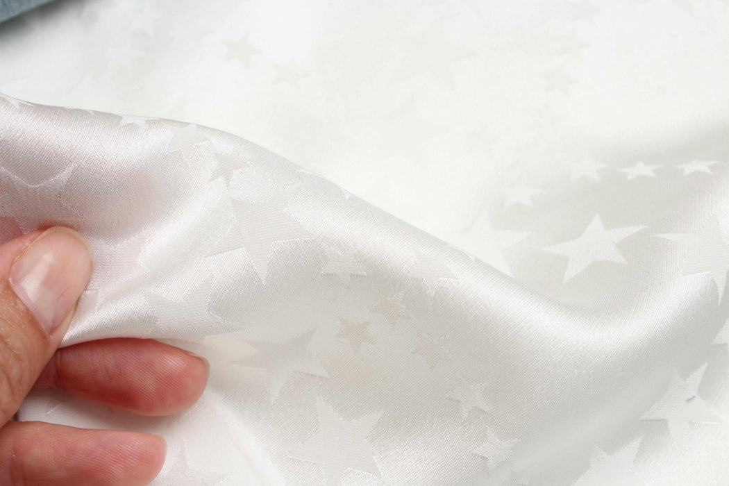 Pure Silk Stars Jacquard – White – Lightweight Luxury Fabric-Fabric-FabricSight