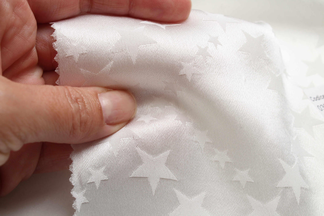 Pure Silk Stars Jacquard – White – Lightweight Luxury Fabric-Fabric-FabricSight