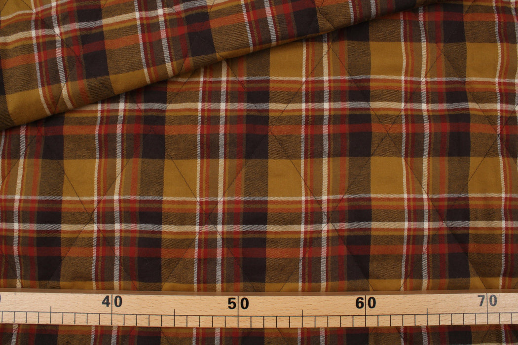 Quilted Fabric Padded - Brown Big Tartan-Fabric-FabricSight