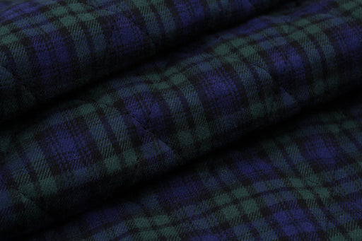Quilted Fabric Padded - Green/Blue Small Tartan-Fabric-FabricSight