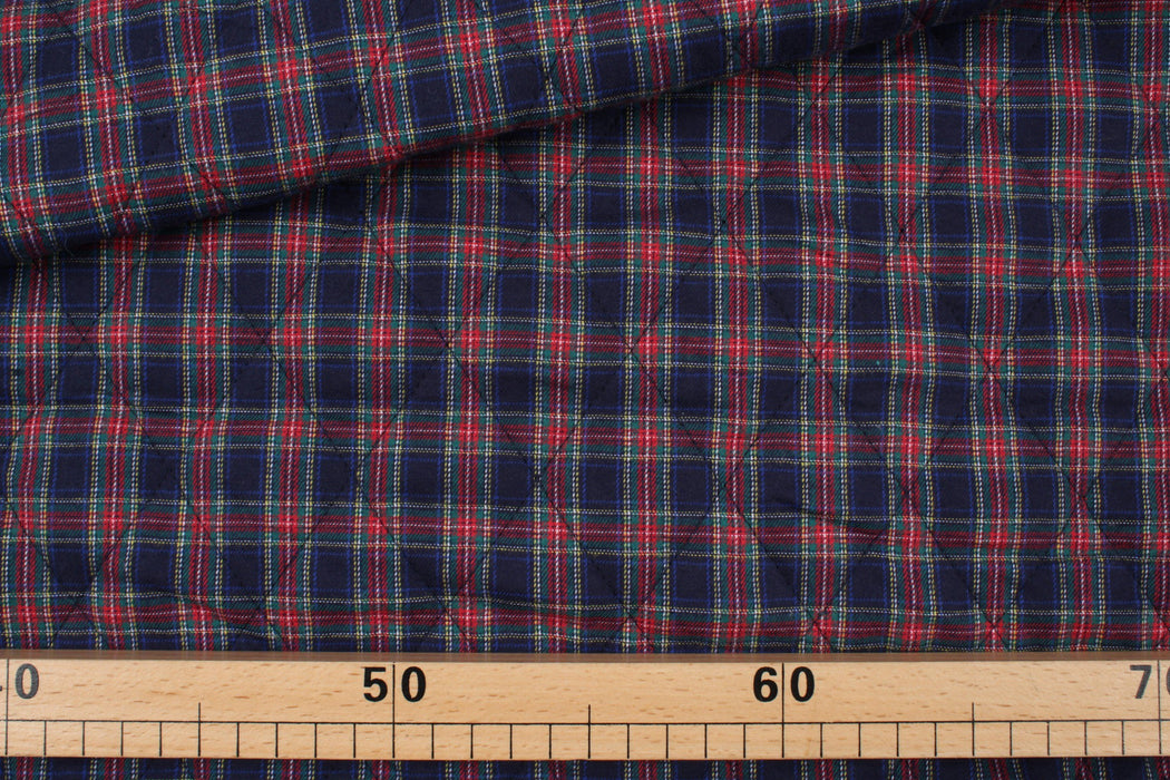 Quilted Fabric Padded - Red/Blue Small Tartan-Fabric-FabricSight