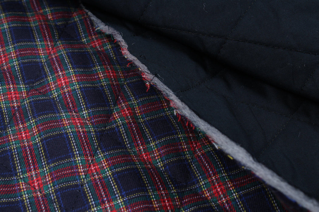 Quilted Fabric Padded - Red/Blue Small Tartan-Fabric-FabricSight