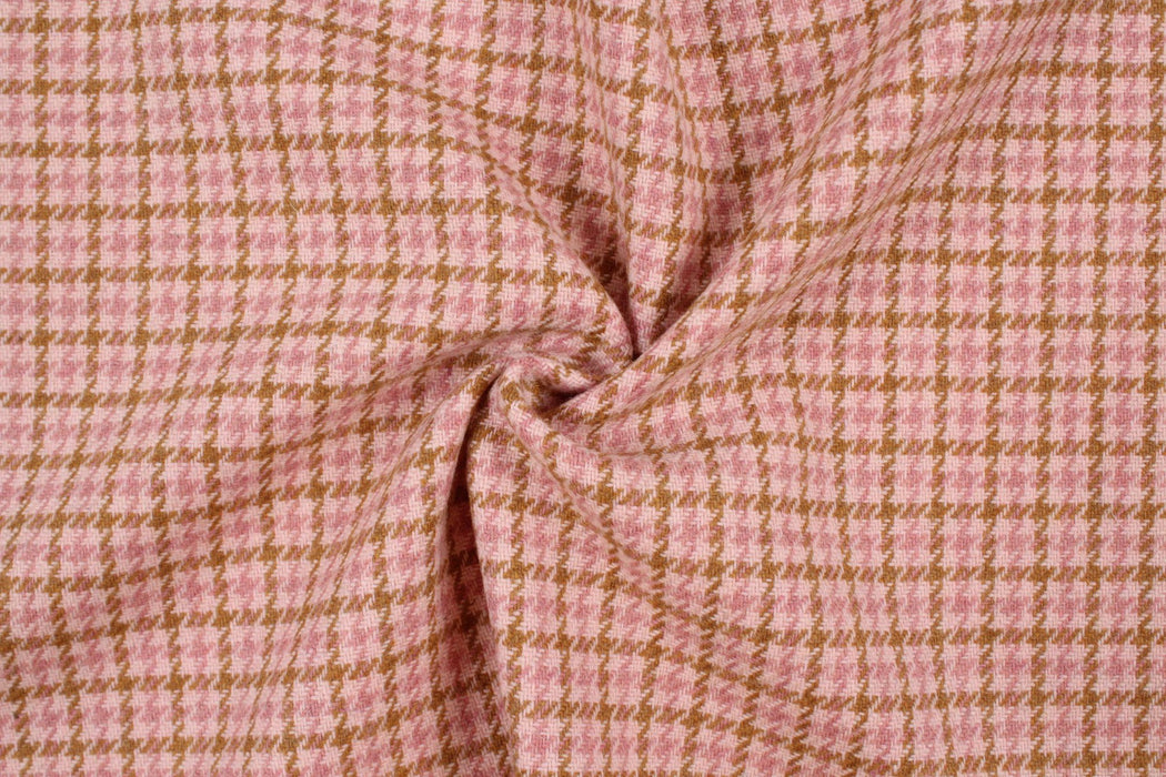 Recycled Wool Blend - Houndstooth - Pink-Fabric-FabricSight