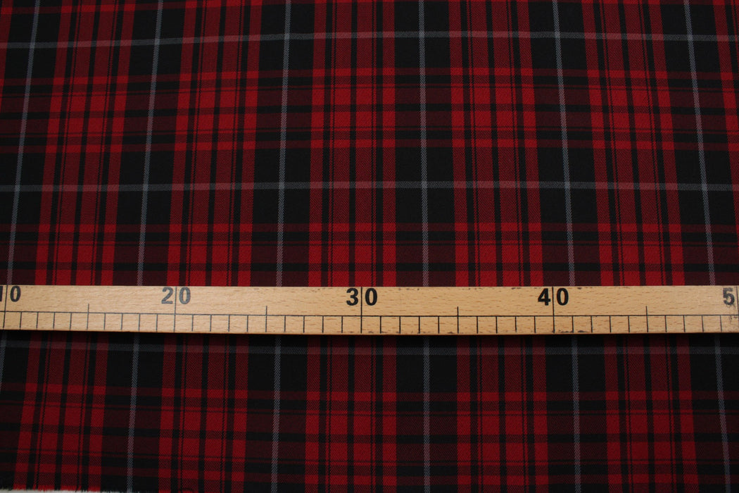 Red Tartan Fabric for Bottoms and Jackets - Wool/Polyester Blend-Fabric-FabricSight