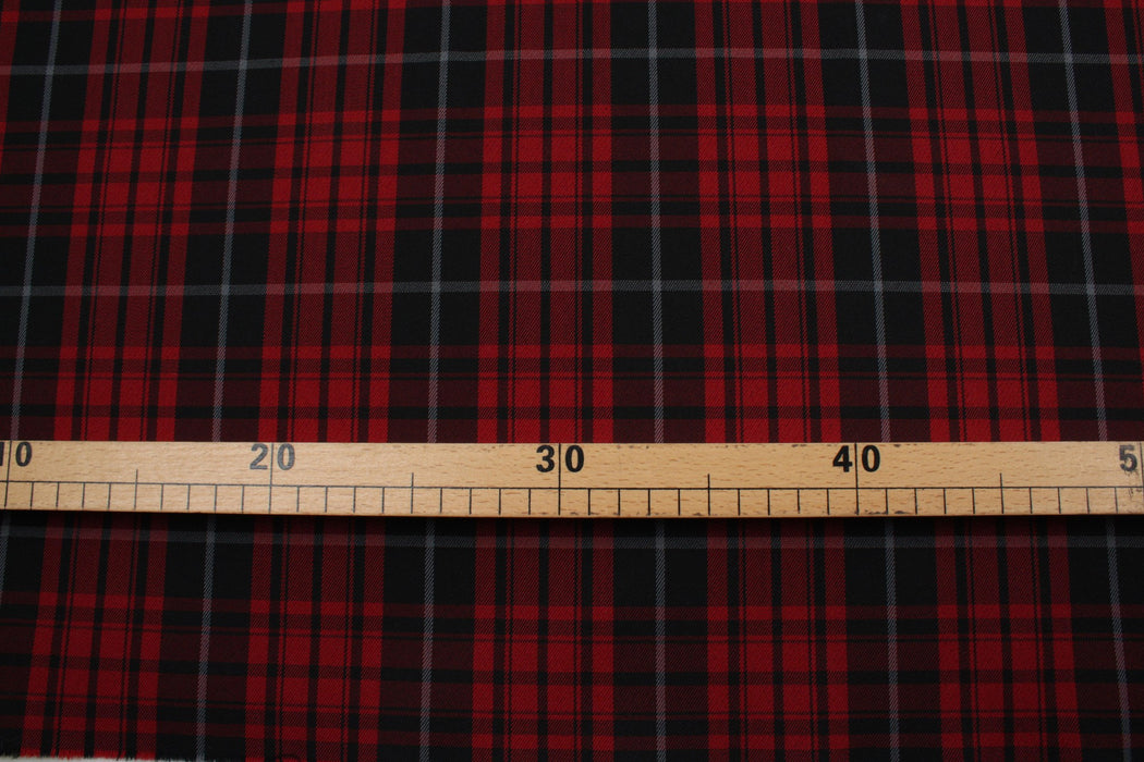 Red Tartan Fabric for Bottoms and Jackets - Wool/Polyester Blend-Fabric-FabricSight