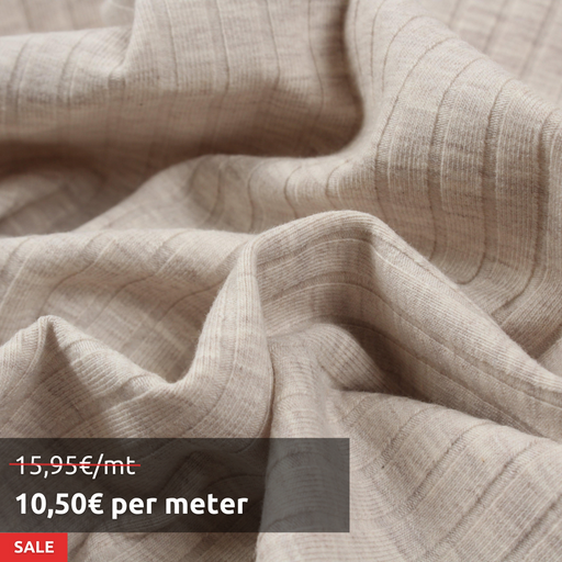 Roll 8 Mts - Stretch Cotton Rib 6x3 for Tops - Soft Touch (Beige Melange) - Offer: 10,50€/Mt-Roll-FabricSight