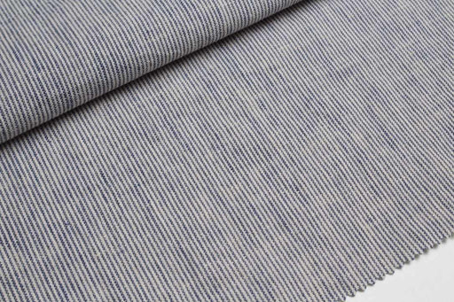 Rustic Linen Cotton Canvas – Stripes & Checks in Ecru and Blue-Fabric-FabricSight