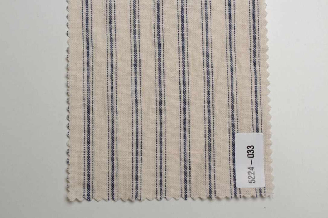 Rustic Linen Cotton Canvas – Stripes & Checks in Ecru and Blue-Fabric-FabricSight