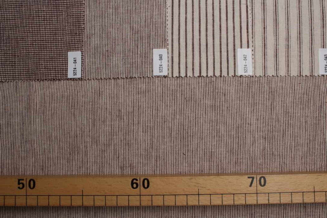 Rustic Linen Cotton Canvas – Stripes & Checks in Ecru and Brown-Fabric-FabricSight