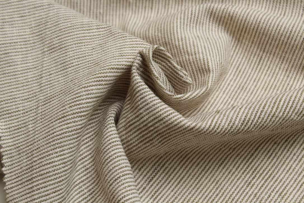 Rustic Linen Cotton Canvas – Stripes & Checks in Ecru and Khaki-Fabric-FabricSight
