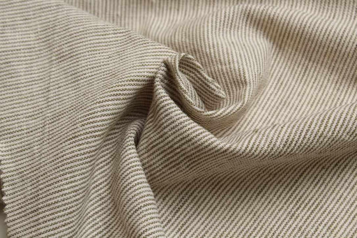 Rustic Linen Cotton Canvas – Stripes & Checks in Ecru and Khaki-Fabric-FabricSight