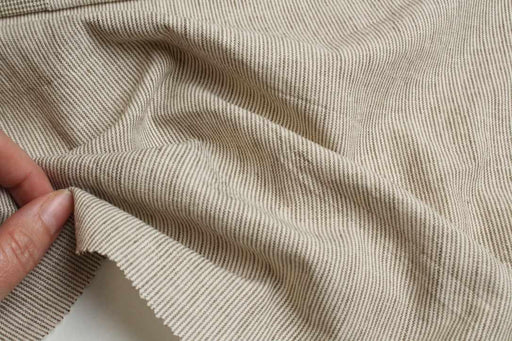 Rustic Linen Cotton Canvas – Stripes & Checks in Ecru and Khaki-Fabric-FabricSight