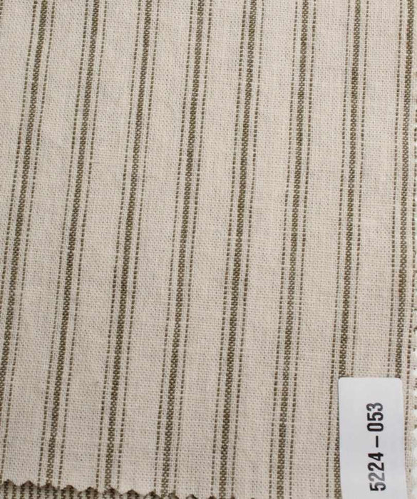 Rustic Linen Cotton Canvas – Stripes & Checks in Ecru and Khaki-Fabric-FabricSight