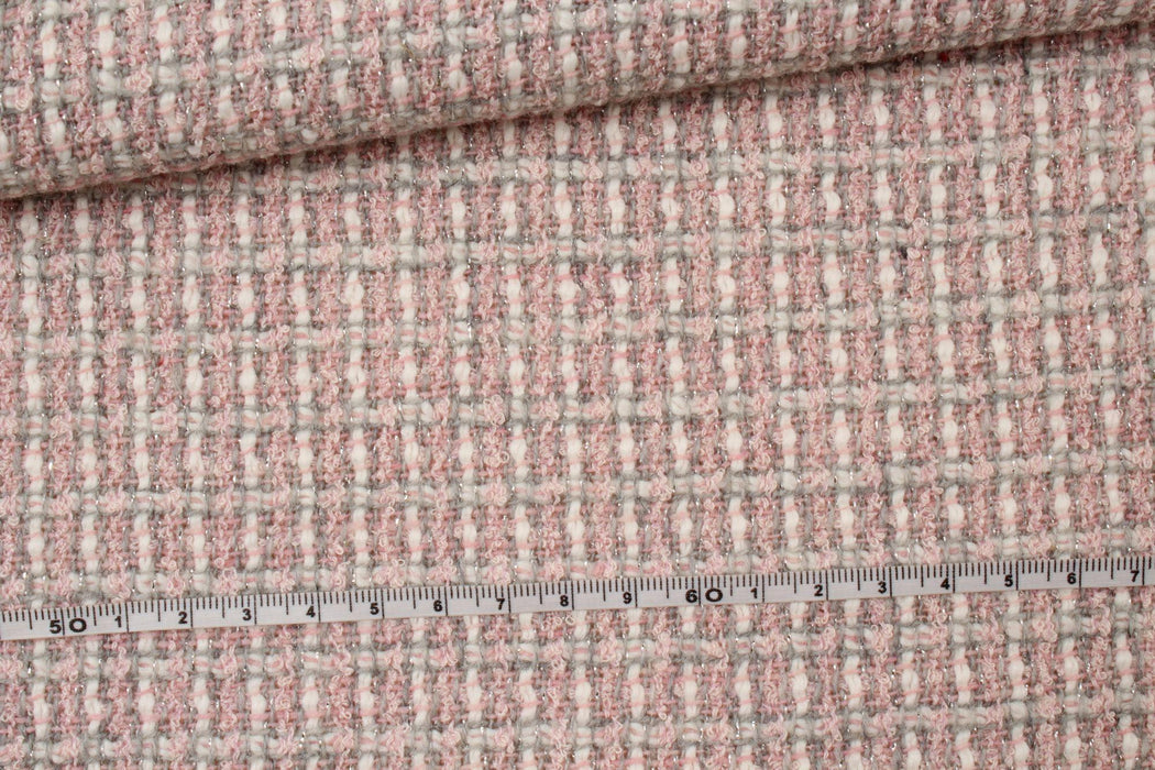 Small Checks Tweed With Lurex - Pink-Fabric-FabricSight