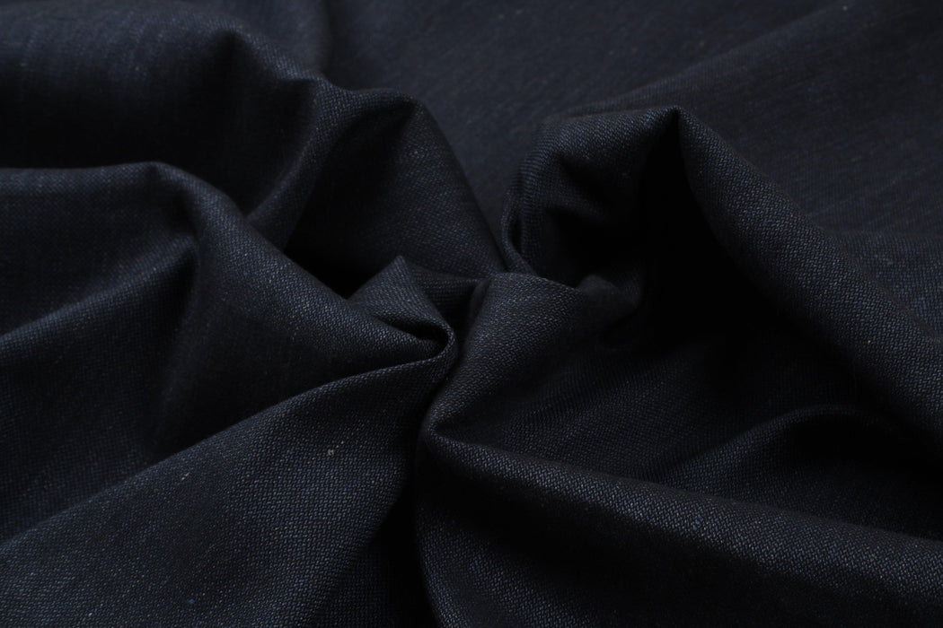 Soft Linen Cotton Rustic Fabric - Navy - Mid-Weight (1 Mt Remnant)-Remnant-FabricSight