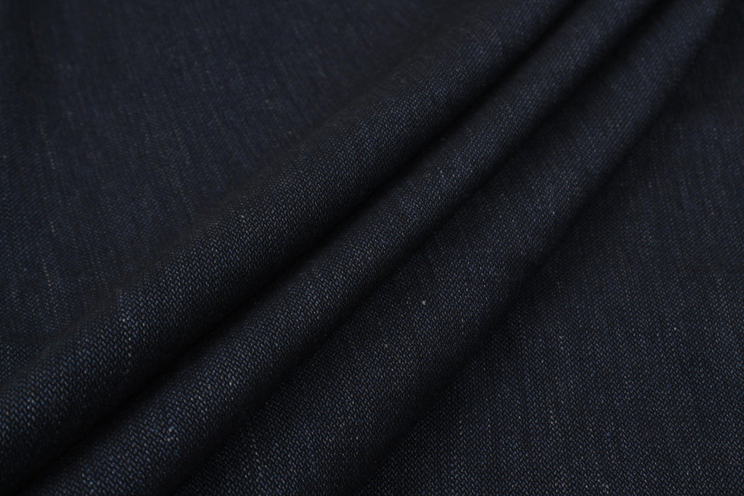 Soft Linen Cotton Rustic Fabric - Navy - Mid-Weight (1 Mt Remnant)-Remnant-FabricSight