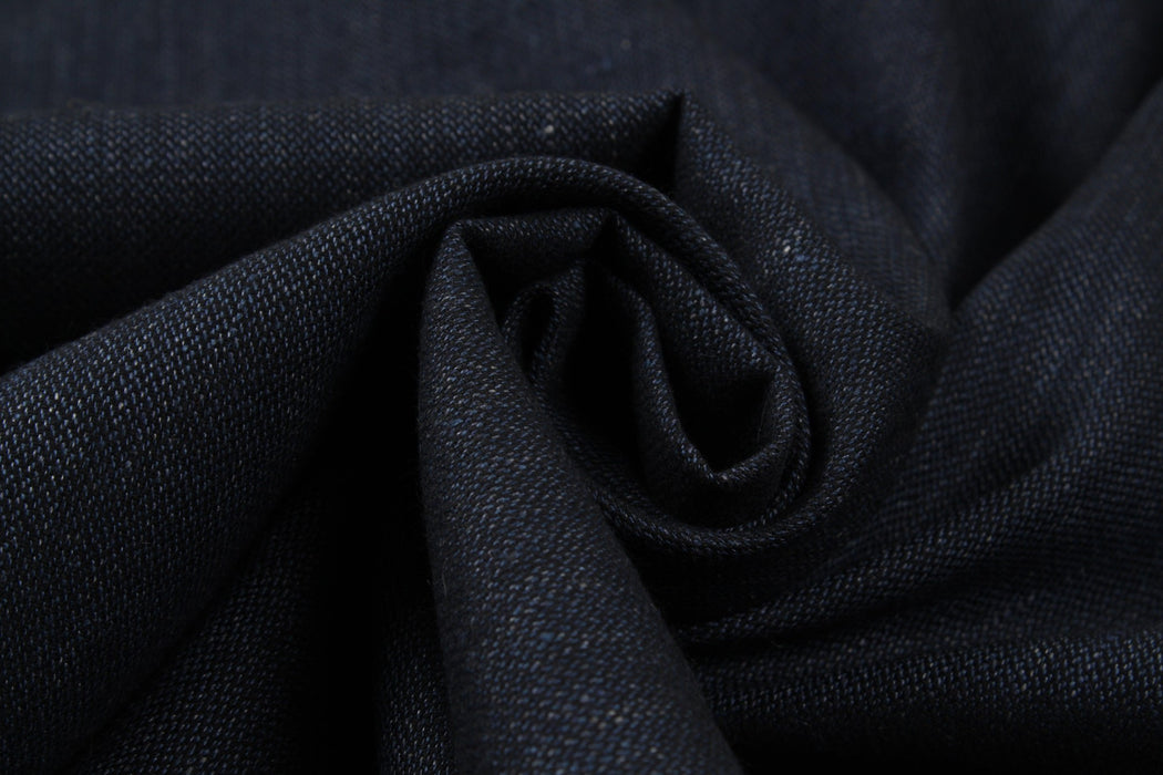 Soft Linen Cotton Rustic Fabric - Navy - Mid-Weight (1 Mt Remnant)-Remnant-FabricSight