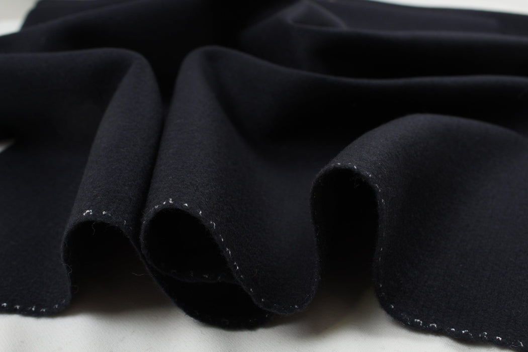 Soft Textured Recycled Wool for Outwear - Navy-Fabric-FabricSight