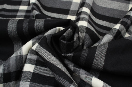 Soft Wool Tartan Checks - Stretch - Black and White-Fabric-FabricSight