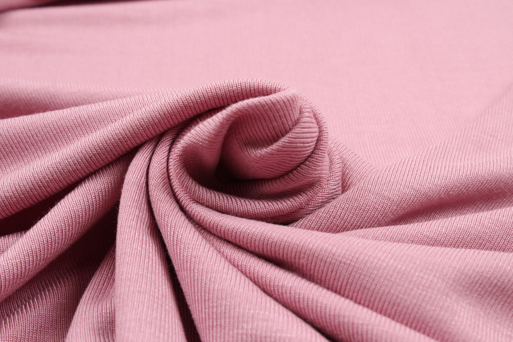 Stretch Bamboo Rib for Tops, Neckbands and Cuffs - Dust Pink (Remnant)-Remnant-FabricSight