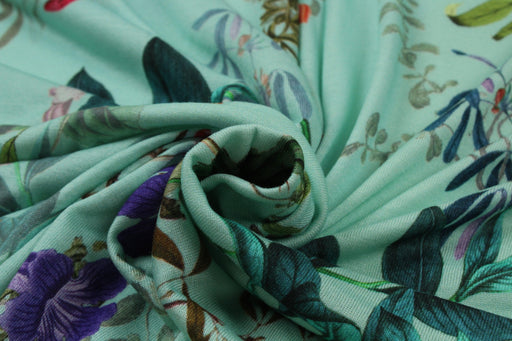 Stretch Cotton Jersey - Floral Print - Turquoise-Fabric-FabricSight