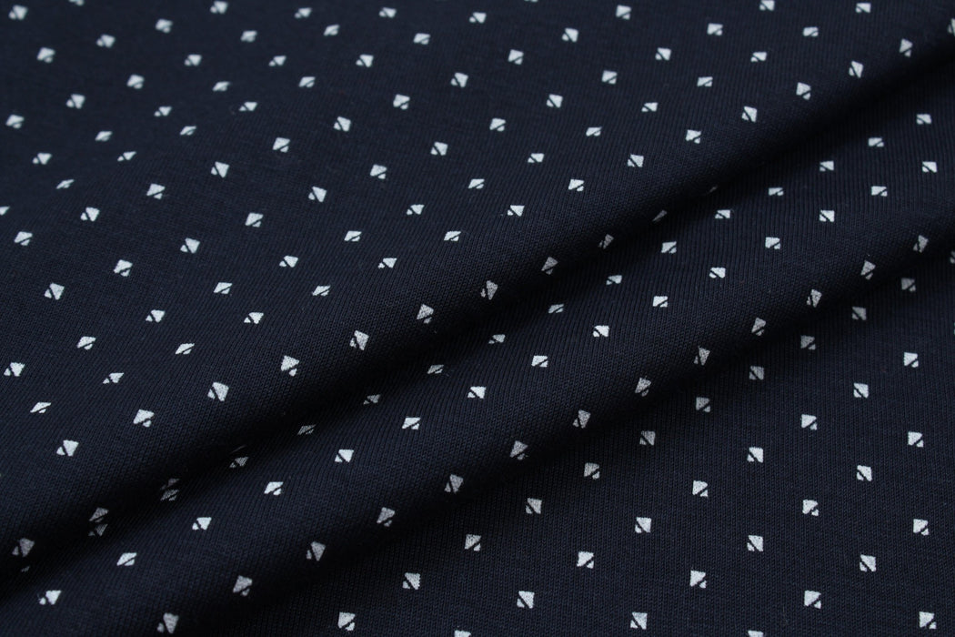 Stretch Cotton Jersey - Geometric Print - Navy-Fabric-FabricSight
