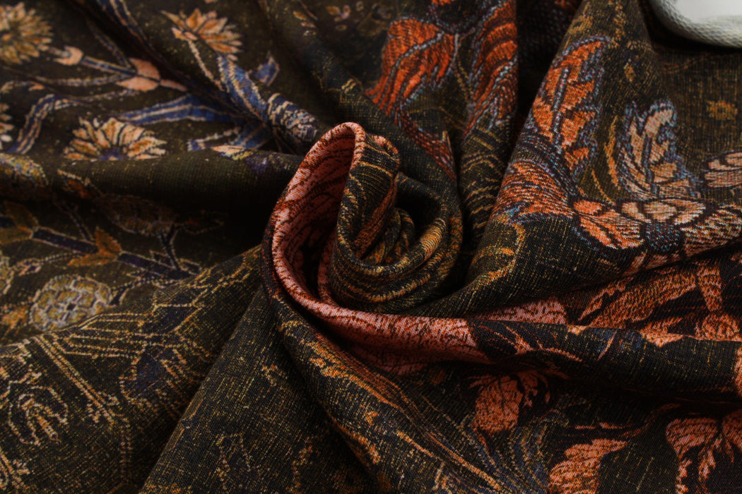 Stretch Cotton Terry - Baroque Print - Brown-Fabric-FabricSight
