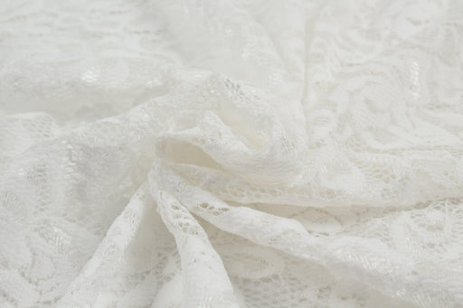 Stretch Lace with Floral Pattern - White-Fabric-FabricSight