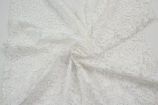 Stretch Lace with Floral Pattern - White-Fabric-FabricSight
