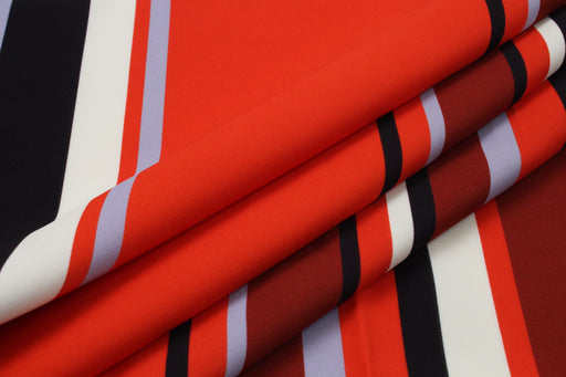 Stretch Mid-Weight Viscose Cadi - Stripes Print - Red-Fabric-FabricSight