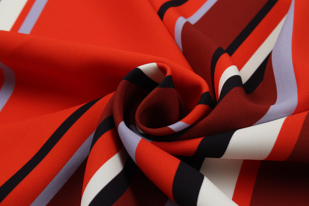 Stretch Mid-Weight Viscose Cadi - Stripes Print - Red-Fabric-FabricSight