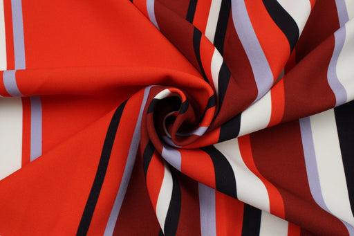 Stretch Mid-Weight Viscose Cadi - Stripes Print - Red-Fabric-FabricSight