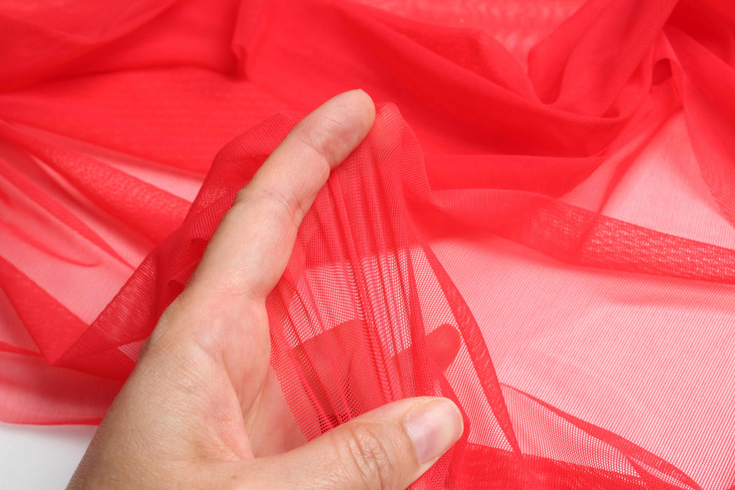 Stretch Polyamide Tulle - Tomato Red - Offer-Remnant-FabricSight
