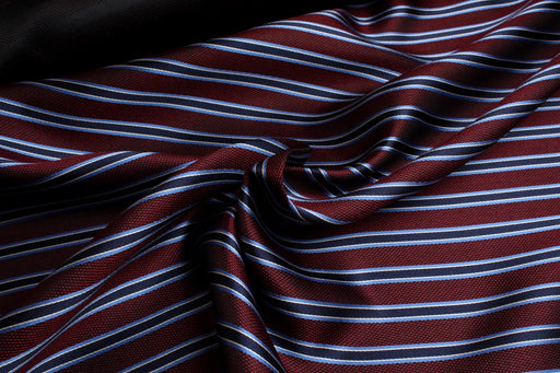 Striped Silk Jacquard – Burgundy, Navy & Light Blue-Fabric-FabricSight
