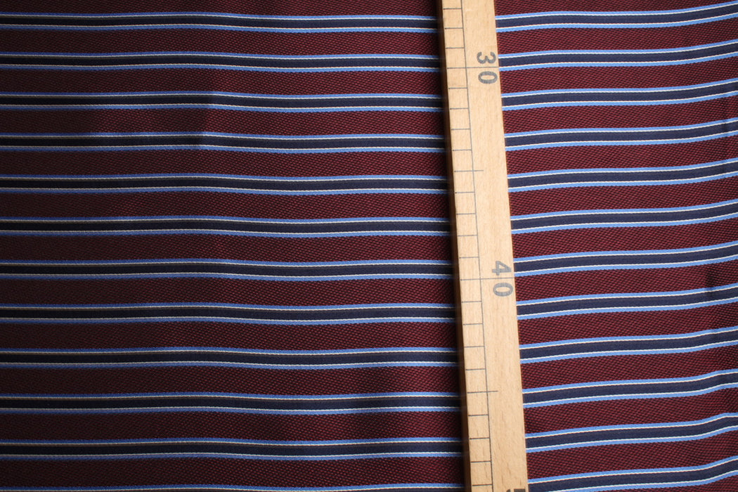 Striped Silk Jacquard – Burgundy, Navy & Light Blue-Fabric-FabricSight