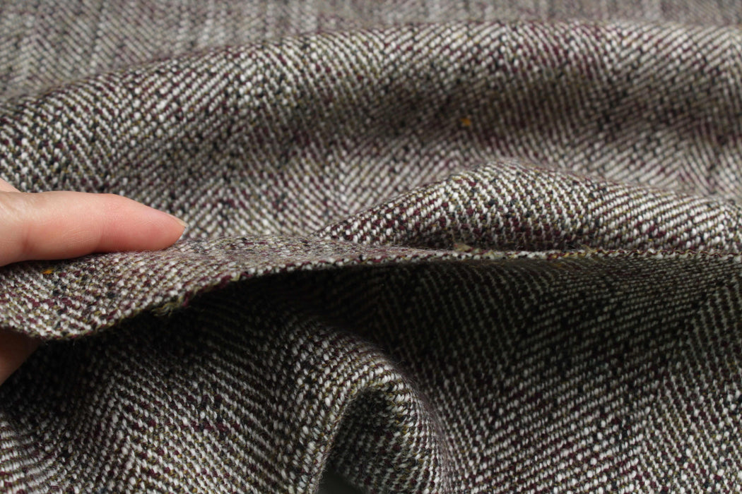 swatch-Virgin Wool & Cotton Herringbone Coating – Yarn Dyed – Grey & Brown Mélange-Fabric-FabricSight