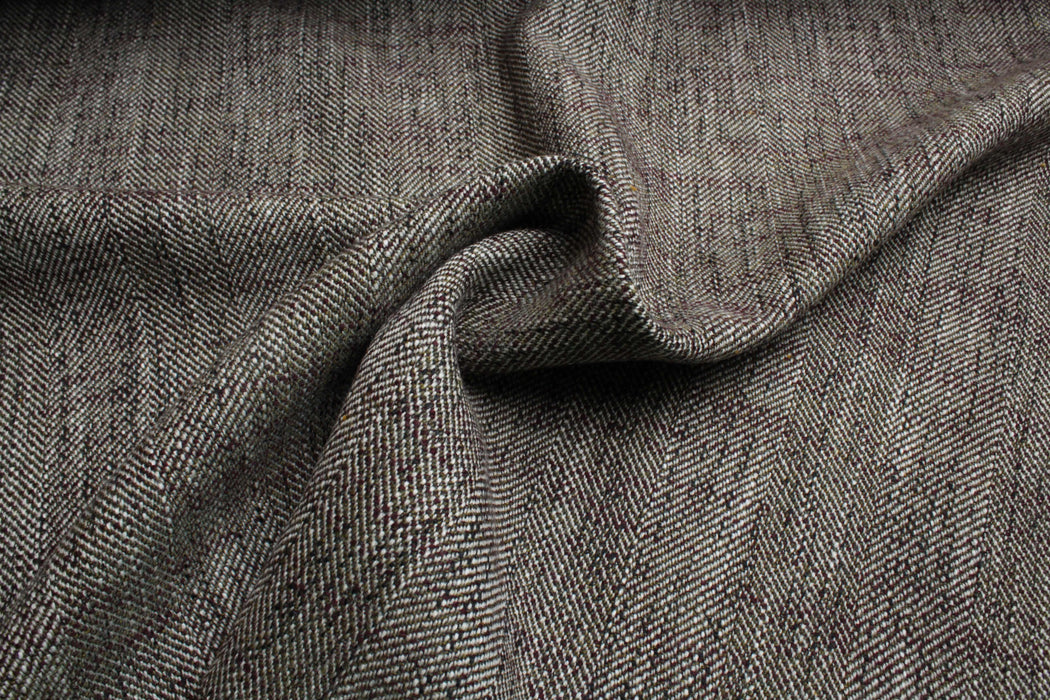 swatch-Virgin Wool & Cotton Herringbone Coating – Yarn Dyed – Grey & Brown Mélange-Fabric-FabricSight