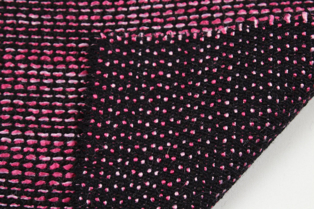 Viscose Blend Tweed Stripes - Fuchsia and Black-Fabric-FabricSight