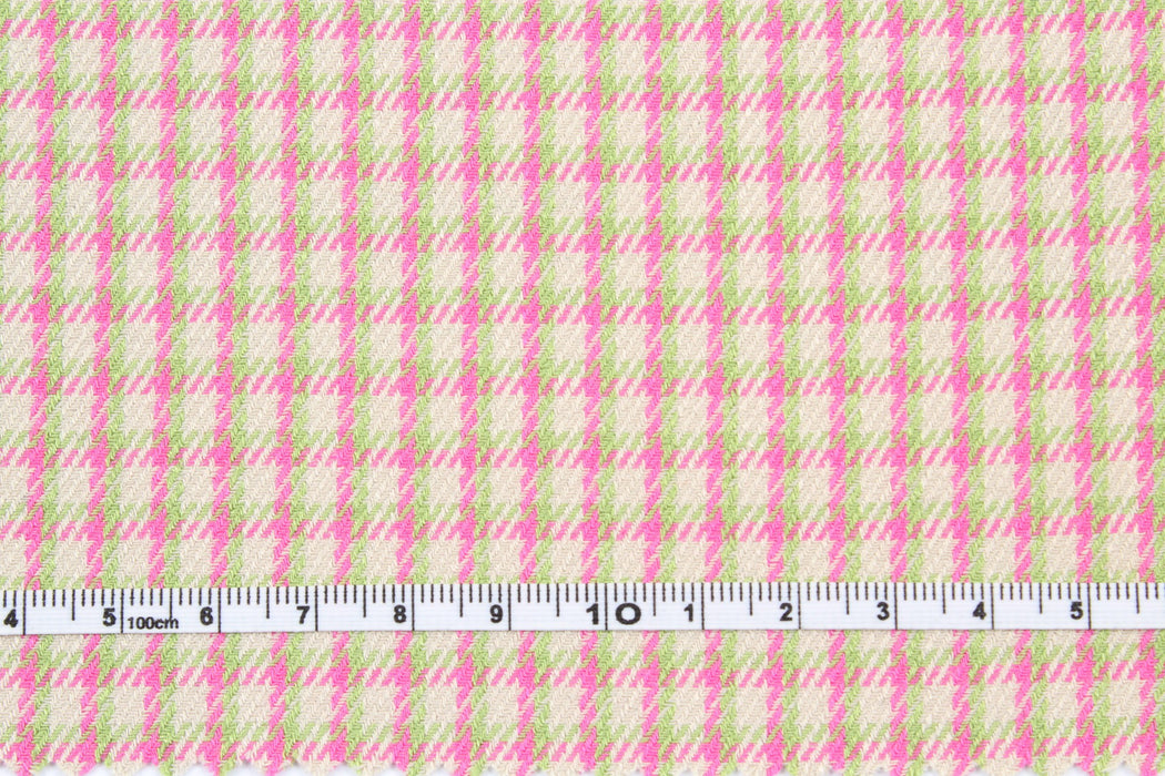 Viscose Twill Small Checks for Bottoms - Pink & Green-Fabric-FabricSight