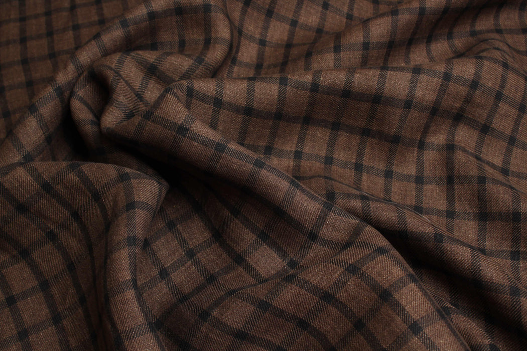 Washed 100% organic linen Checks - Brown/Black-Fabric-FabricSight