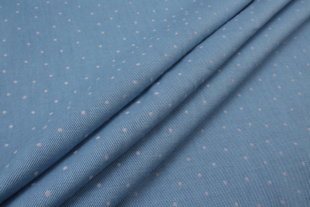 Washed Floc Cotton Twill for Shirting - Dots (Remnant)-Remnant-FabricSight