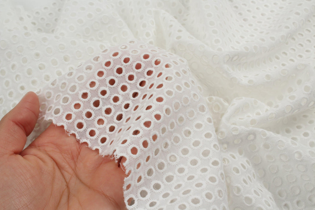 White Cotton Embroidery (Sangallo) - Dots Pattern-Fabric-FabricSight