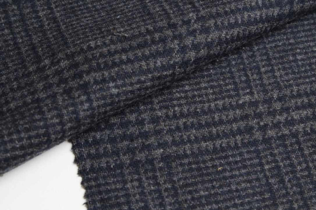 Wool Blend Prince of Wales Coating – Grey & Navy Check – Reorderable-Fabric-FabricSight