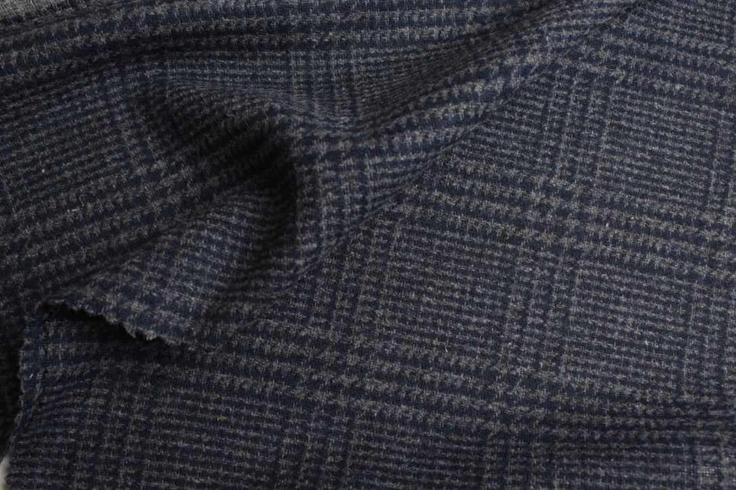 Wool Blend Prince of Wales Coating – Grey & Navy Check – Reorderable-Fabric-FabricSight