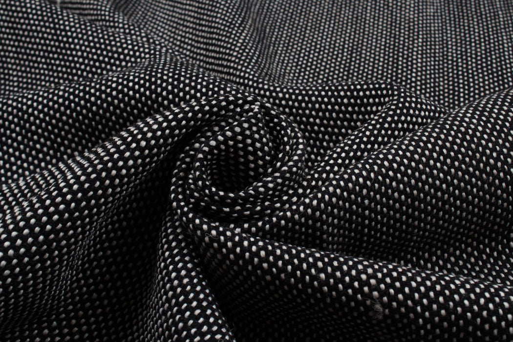 Wool Blend Tweed Stripes - Black and White-Fabric-FabricSight