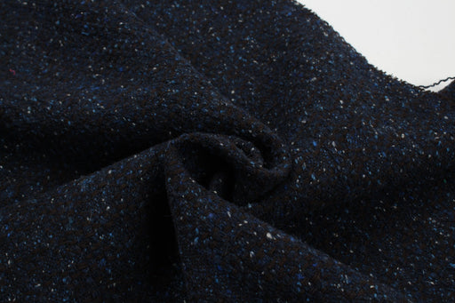 Wool Blend Tweed for Jackets - Black and Blue Melange-Fabric-FabricSight